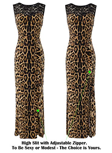 VFSHOW Womens Black Lace Brown Leopard Print Patchwork Ruched Ruffles High Split Casual Formal Evening Party Maxi Long Dress 3283 Leo XS