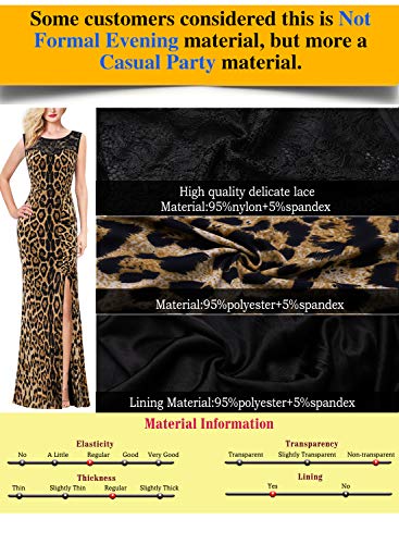 VFSHOW Womens Black Lace Brown Leopard Print Patchwork Ruched Ruffles High Split Casual Formal Evening Party Maxi Long Dress 3283 Leo XS