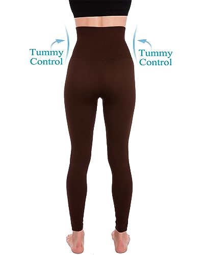 Homma Activewear Thick High Waist Tummy Compression Slimming Body Leggings Pant (Large, Brown)