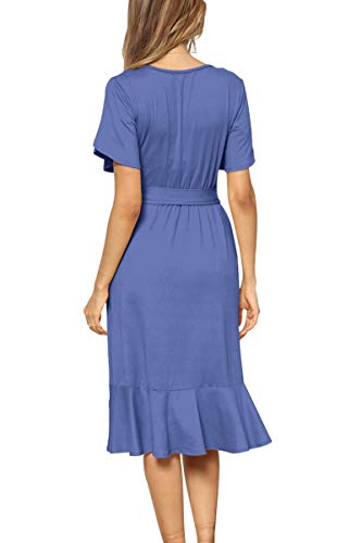 levaca Women Summer Short Sleeve Casual Flowy Midi Dress Light Blue L