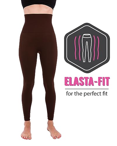 Homma Activewear Thick High Waist Tummy Compression Slimming Body Leggings Pant (Large, Brown)