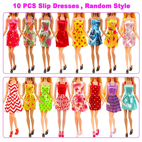 BARWA 32 pcs Doll Clothes and Accessories 10 pcs Party Dresses 22 pcs Shoes, Crown, Necklace Accessories for 11.5 inch Doll