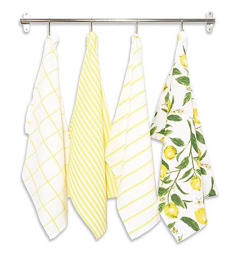 KAF Home Pantry Lemons All Over Kitchen Dish Towel Set of 4, 100-Percent Cotton, 18 x 28-inch