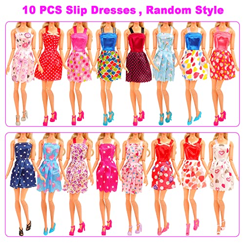 BARWA 32 pcs Doll Clothes and Accessories 10 pcs Party Dresses 22 pcs Shoes, Crown, Necklace Accessories for 11.5 inch Doll