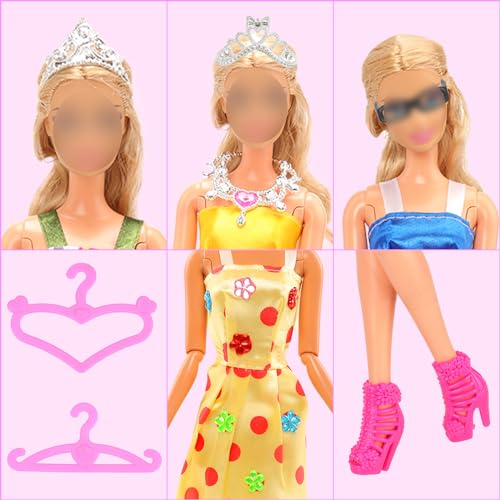 BARWA 32 pcs Doll Clothes and Accessories 10 pcs Party Dresses 22 pcs Shoes, Crown, Necklace Accessories for 11.5 inch Doll