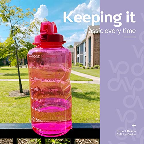 Venture Pal Large 1 Gallon/128 OZ (When Full) Motivational BPA Free Leakproof Water Bottle with Straw & Time Marker Perfect for Fitness Gym Camping Outdoor Sports-Pink
