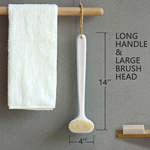 Bath Body Brush with Comfy Bristles Long Handle Gentle Exfoliation Improve Skin's Health and Beauty Wet or Dry Brushing Back Scrubber for Shower (White)