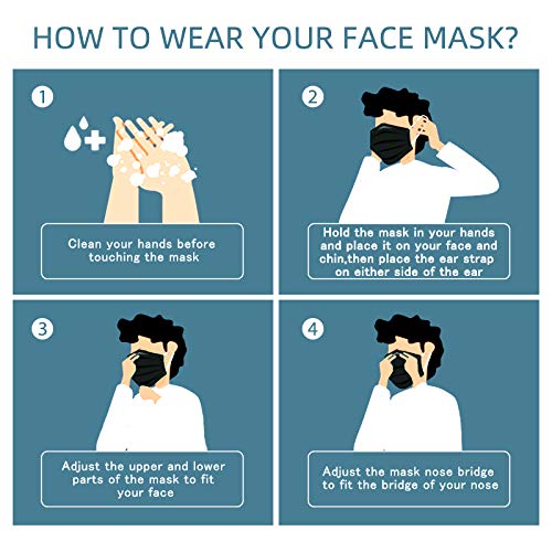 Black Face Mask Disposable Dust Mask, Face Covering Breathable Non-Woven Face Masks, Breathable Cool Masks with Earloop for Adult Men Women Indoor Outdoor, 3 Ply 50PCS