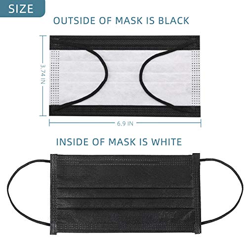 Black Face Mask Disposable Dust Mask, Face Covering Breathable Non-Woven Face Masks, Breathable Cool Masks with Earloop for Adult Men Women Indoor Outdoor, 3 Ply 50PCS