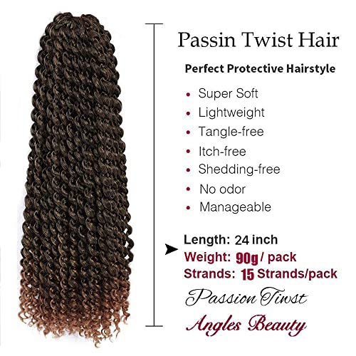 7 Packs Passion Twist Hair 24 Inch Passion Twist Crochet Hair For Black Women Water Wave Crochet Braiding Hair Extensions (1B/30)