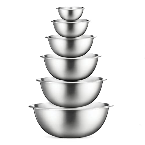 Stainless Steel Mixing Bowls (Set of 6) Stainless Steel Mixing Bowl Set - Easy To Clean, Nesting Bowls for Space Saving Storage, Great for Cooking, Baking, Prepping