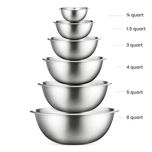 Stainless Steel Mixing Bowls (Set of 6) Stainless Steel Mixing Bowl Set - Easy To Clean, Nesting Bowls for Space Saving Storage, Great for Cooking, Baking, Prepping