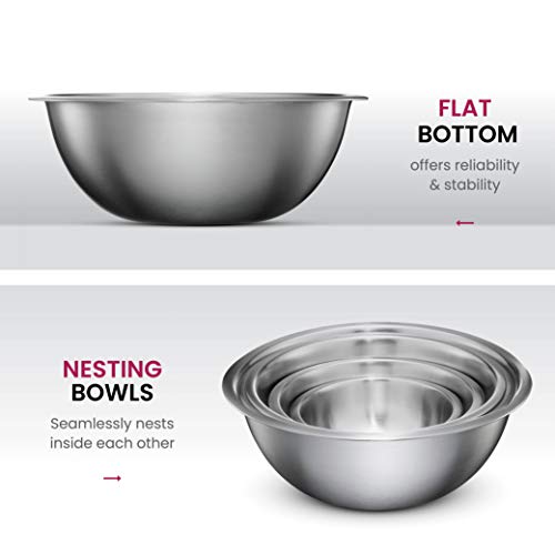 Stainless Steel Mixing Bowls (Set of 6) Stainless Steel Mixing Bowl Set - Easy To Clean, Nesting Bowls for Space Saving Storage, Great for Cooking, Baking, Prepping