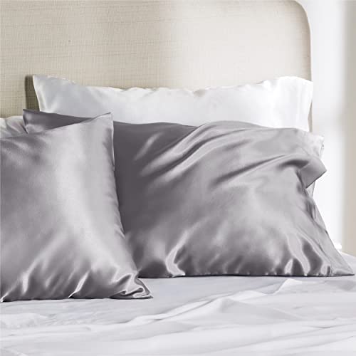 Bedsure King Size Satin Pillowcase Set of 2 - Dark Grey Silk Pillow Cases for Hair and Skin 20x40 inches, Satin Pillow Covers 2 Pack with Envelope Closure