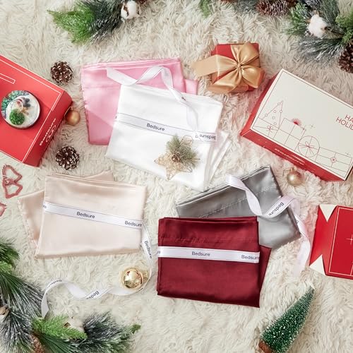 Bedsure King Size Satin Pillowcase Set of 2 - Dark Grey Silk Pillow Cases for Hair and Skin 20x40 inches, Satin Pillow Covers 2 Pack with Envelope Closure