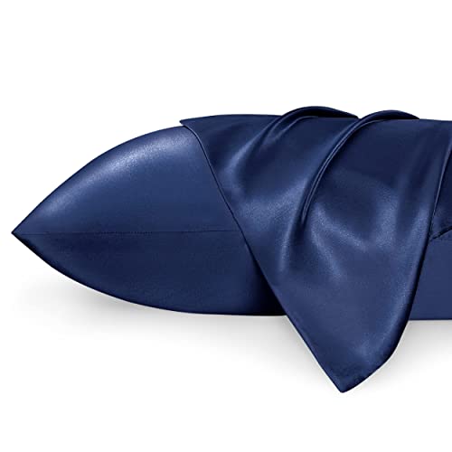 Bedsure Satin King Size Pillow Cases Set of 2 , Navy, 20x40 inches - Pillowcase for Hair and Skin - Satin Pillow Covers with Envelope Closure