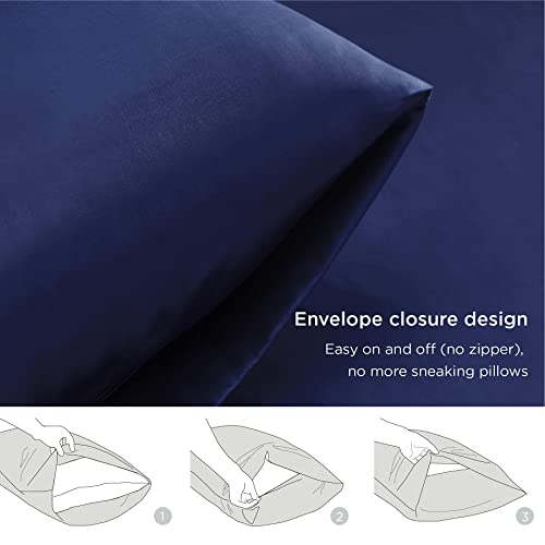 Bedsure Satin King Size Pillow Cases Set of 2 , Navy, 20x40 inches - Pillowcase for Hair and Skin - Satin Pillow Covers with Envelope Closure