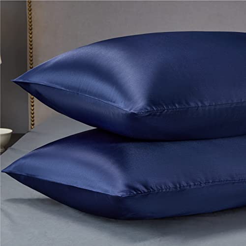 Bedsure Satin King Size Pillow Cases Set of 2 , Navy, 20x40 inches - Pillowcase for Hair and Skin - Satin Pillow Covers with Envelope Closure
