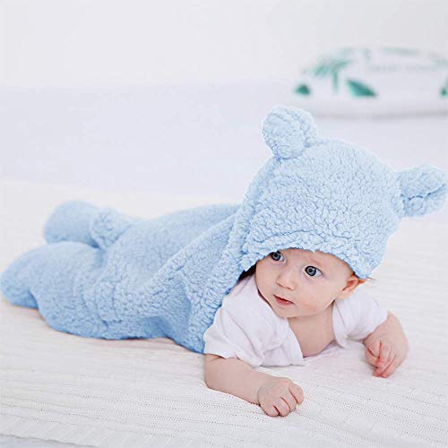 XMWEALTHY Cute Baby Items Newborn Plush Nursery Swaddle Blankets Soft Infant Girls Clothes Light Blue