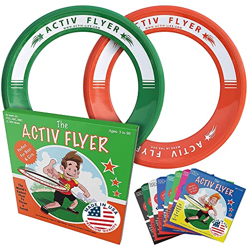 Activ Life Best Kids Ring Flyers [Green/Orange] Play Ultimate Toss Games with Friends and Family Outdoors - Indoor Gym Flying Disc Toys for Top Frisby Golf - Sports Juguetes para NiÃ±os Frisbie