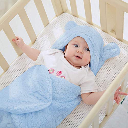 XMWEALTHY Cute Baby Items Newborn Plush Nursery Swaddle Blankets Soft Infant Girls Clothes Light Blue