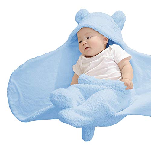 XMWEALTHY Cute Baby Items Newborn Plush Nursery Swaddle Blankets Soft Infant Girls Clothes Light Blue