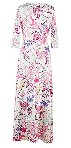Afibi Womens Bohemian 3/4 Sleeve Faux Wrap Maxi Dress with Belt (X-Large, Design 5)