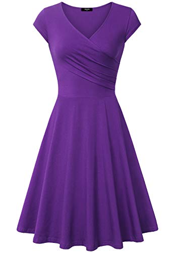Lotusmile Sundress, Women's Wear to Work Pleated Bodycon Dress,(Medium Purple)