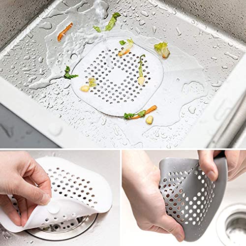 Hearth & Garden SF40221 Patio 2 PCS Drain Hair Catcher, Square Drain Cover, Shower/Bathtub Drain Cover, Silicone Hair Stopper with Suction Cup, Drain Strainers for Tub,Kitchen,Bathroom 5.5 Inch TPR Material Gray & White