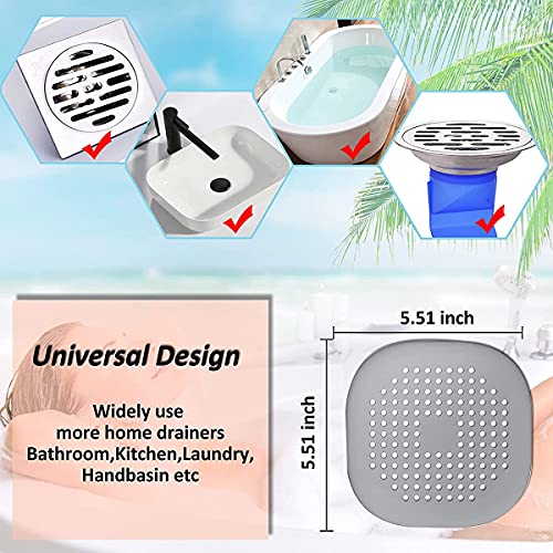 Hearth & Garden SF40221 Patio 2 PCS Drain Hair Catcher, Square Drain Cover, Shower/Bathtub Drain Cover, Silicone Hair Stopper with Suction Cup, Drain Strainers for Tub,Kitchen,Bathroom 5.5 Inch TPR Material Gray & White