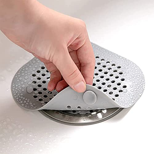 Hearth & Garden SF40221 Patio 2 PCS Drain Hair Catcher, Square Drain Cover, Shower/Bathtub Drain Cover, Silicone Hair Stopper with Suction Cup, Drain Strainers for Tub,Kitchen,Bathroom 5.5 Inch TPR Material Gray & White