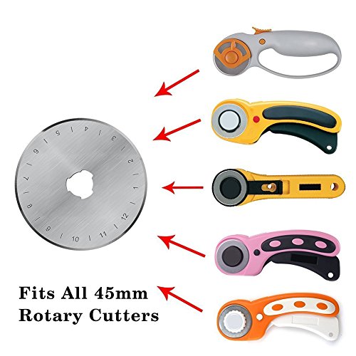 KISSWILL Rotary Cutter Blades 45mm, 10 Pack 45mm Rotary Blades Fits Fiskars, Olfa, Martelli, Truecut, DAFA Replacement, Quilting Scrapbooking Sewing Arts & Crafts, Sharp and Durable