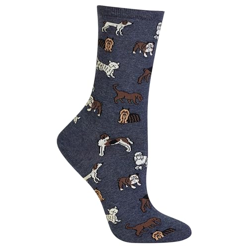 Hot Sox Women's Lovers Novelty Fashion Casual Crew Socks, Dogs (Denim Heather), Shoe Size: 4-10