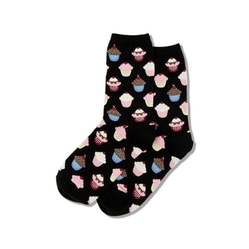 Hot Sox Women's Food Drink and Alcohol Novelty Fashion Casual Crew Socks, Cupcakes (Black), Shoe Size: 4-10