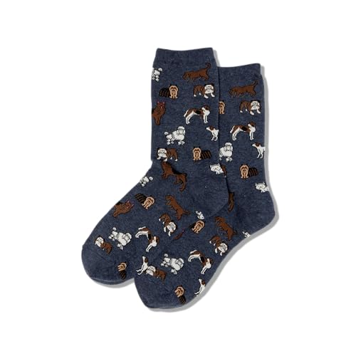 Hot Sox Women's Lovers Novelty Fashion Casual Crew Socks, Dogs (Denim Heather), Shoe Size: 4-10
