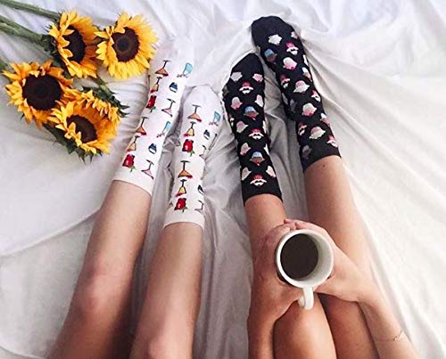 Hot Sox Women's Food Drink and Alcohol Novelty Fashion Casual Crew Socks, Cupcakes (Black), Shoe Size: 4-10