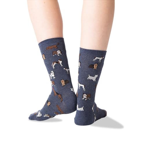 Hot Sox Women's Lovers Novelty Fashion Casual Crew Socks, Dogs (Denim Heather), Shoe Size: 4-10