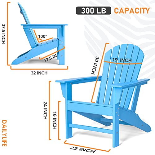 HDPE Adirondack Chair, Patio Outdoor Chairs, Plastic Resin Deck Chair, Painted Weather Resistant, for Deck, Garden, Backyard & Lawn Furniture, Fire Pit, Porch Seating by DAILYLIFE (Aquamarine)