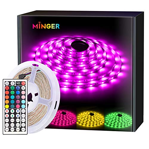 MINGER RGB LED Strip Lights with Remote Controller, 16.4ft Waterproof 5050 LED Dimmable Full Light Strip Kit with DIY Mode for Bedroom, Room, Home, Kitchen, Decoration