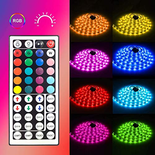 MINGER RGB LED Strip Lights with Remote Controller, 16.4ft Waterproof 5050 LED Dimmable Full Light Strip Kit with DIY Mode for Bedroom, Room, Home, Kitchen, Decoration