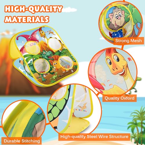 RaboSky Bean Bag Toss Game Toy for Toddlers 2 3 4 5, Double Sided Kids Cornhole Board, Dinosaur & Turtle Themes, 6 Colorful Beanbags, Collapsible Outdoor Games for Kids, Best Gift for Kids and Family