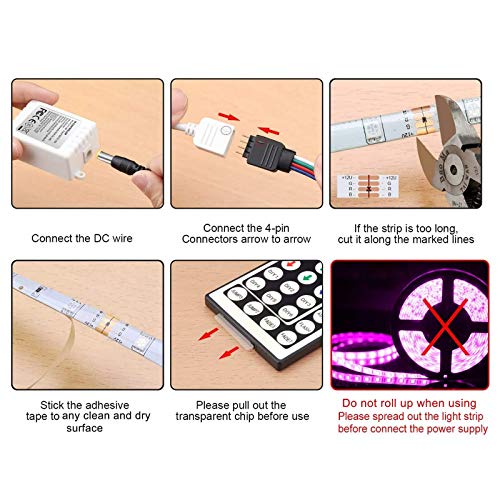 MINGER RGB LED Strip Lights with Remote Controller, 16.4ft Waterproof 5050 LED Dimmable Full Light Strip Kit with DIY Mode for Bedroom, Room, Home, Kitchen, Decoration