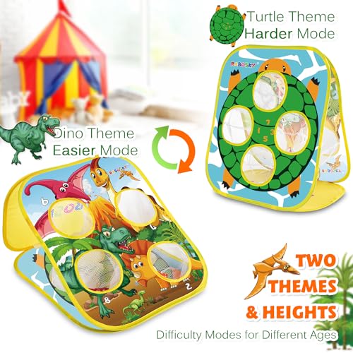 RaboSky Bean Bag Toss Game Toy for Toddlers 2 3 4 5, Double Sided Kids Cornhole Board, Dinosaur & Turtle Themes, 6 Colorful Beanbags, Collapsible Outdoor Games for Kids, Best Gift for Kids and Family