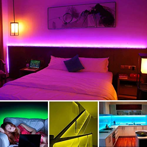 MINGER RGB LED Strip Lights with Remote Controller, 16.4ft Waterproof 5050 LED Dimmable Full Light Strip Kit with DIY Mode for Bedroom, Room, Home, Kitchen, Decoration
