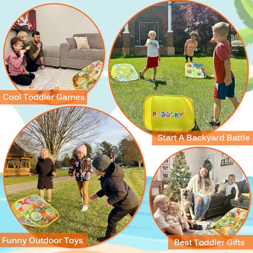 RaboSky Bean Bag Toss Game Toy for Toddlers 2 3 4 5, Double Sided Kids Cornhole Board, Dinosaur & Turtle Themes, 6 Colorful Beanbags, Collapsible Outdoor Games for Kids, Best Gift for Kids and Family