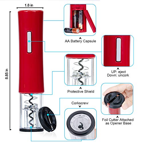 CIRCLE JOY Electric Wine Bottle Openers Set - Automatic Corkscrew Opener Battery Powered Motorized Cordless Puller Combo with Foil Cutter Vacuum Stopper Wine Aerator Pourer, Redâ¦
