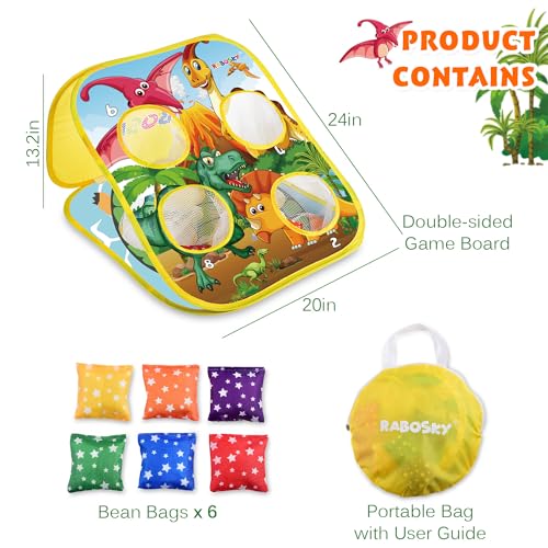 RaboSky Bean Bag Toss Game Toy for Toddlers 2 3 4 5, Double Sided Kids Cornhole Board, Dinosaur & Turtle Themes, 6 Colorful Beanbags, Collapsible Outdoor Games for Kids, Best Gift for Kids and Family