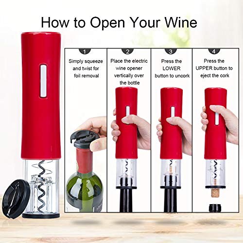 CIRCLE JOY Electric Wine Bottle Openers Set - Automatic Corkscrew Opener Battery Powered Motorized Cordless Puller Combo with Foil Cutter Vacuum Stopper Wine Aerator Pourer, Redâ¦