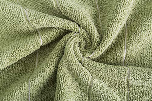 Microfiber Kitchen Towels - Super Absorbent, Soft and Solid Color Dish Towels, 8 Pack (Stripe Designed Olive and White Colors), 26 x 18 Inch