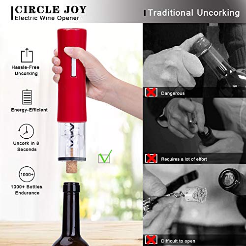 CIRCLE JOY Electric Wine Bottle Openers Set - Automatic Corkscrew Opener Battery Powered Motorized Cordless Puller Combo with Foil Cutter Vacuum Stopper Wine Aerator Pourer, Redâ¦